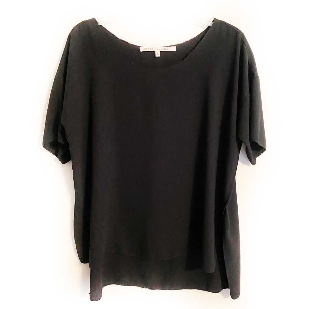 RACHEL ROY Black Short Sleeve High Low Blouse MED